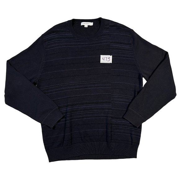 CALVIN KLEIN Sweater Men's Long Sleeve Crew Neck Striped Knit Pullover Blue Lg - Picture 10 of 10